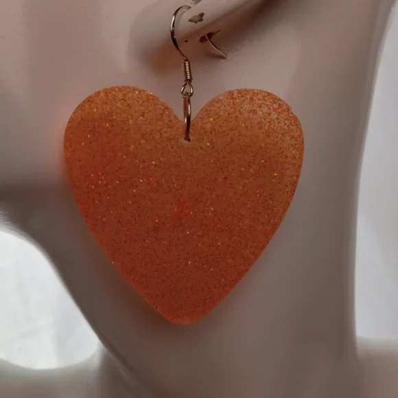 Orange Heart-Shaped Earrings - Picture 1 of 5